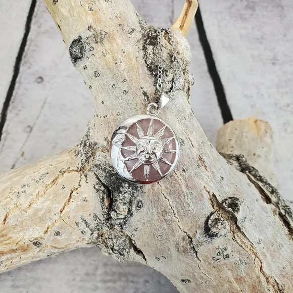 Rose Quartz Sun and Moon Pendant Necklace - Picture 6 of 8